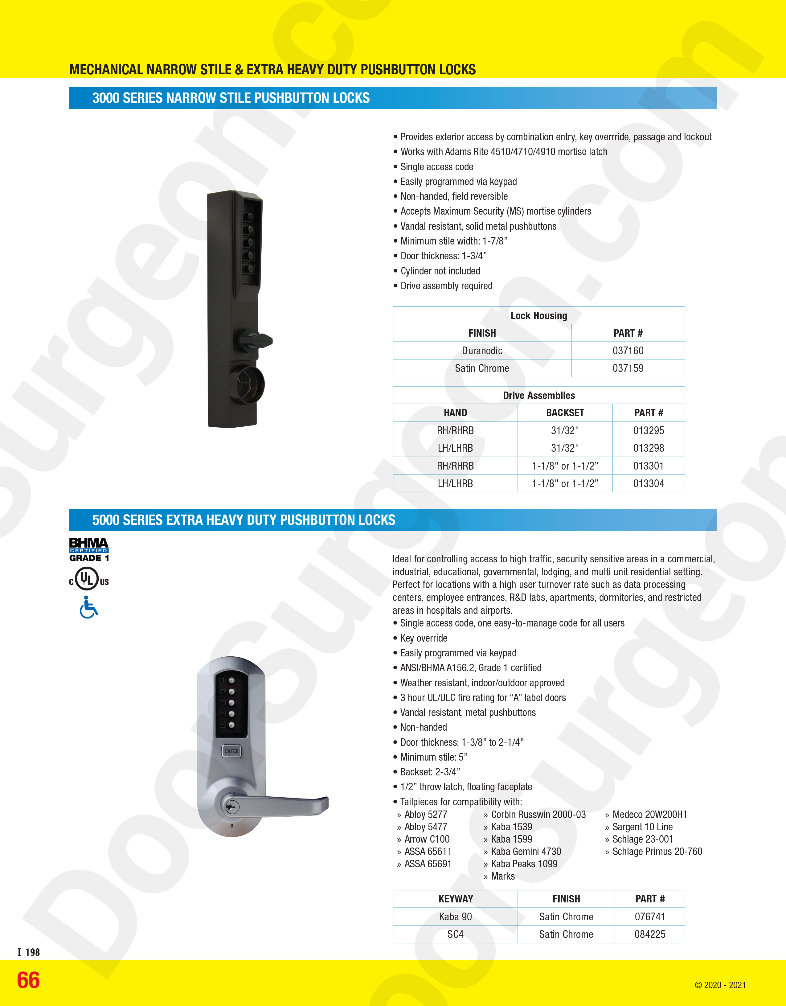 Door Surgeon sells and installs Simplex DormaKaba 3000 series narrow-stile pushbutton locks Cochrane.